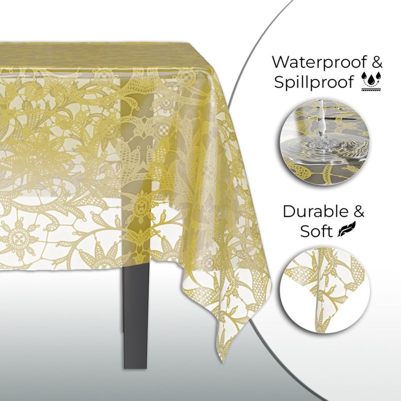 Exquisite Lace Table Cloth Rectangle Table Plastic 12-Pack Lace Tablecloth Rectangular 54" X 108" | Clear & Gold Floral Tablecloth Disposable | Wild Flower Party Decorations & Party Supplies - Image 4